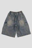 Radial wide denim bermuda pants