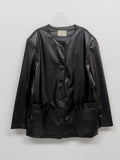 Scarlett No Collar Overfit Leather Jacket