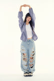 Happy destroyed wide denim pants
