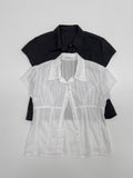 [Short sleeve ver.] Straw collar pin tuck blouse