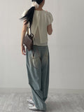 [unisex/summer yarn] Fred pin tuck wide denim pants (Tin blue)