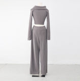 Showdy Unbalanced Rib Cardigan + Pants Set