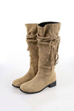 Suede tie strap long boots