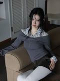 Peril check long sleeve shirt top