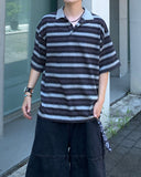 Boxy Stripe Collar Short Sleeve Tee