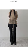 [Skirt SET] Grid pin tuck boot cut slacks