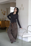 Rib mohair collar cardigan