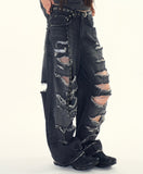 Happy destroyed wide denim pants