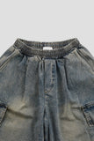Radial wide denim bermuda pants
