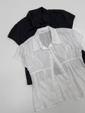 [Short sleeve ver.] Straw collar pin tuck blouse