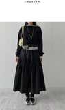 Ribbon shirring flare long skirt