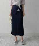 [Wrap set] Pleated H-line long skirt