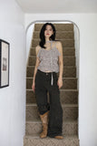 Leopard ruffle sleeveless blouse