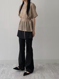 [Skirt SET] Grid pin tuck boot cut slacks