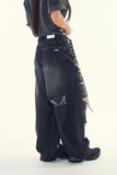 Happy destroyed wide denim pants