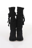 Suede tie strap long boots