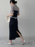 [Wrap set] Pleated H-line long skirt