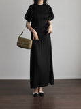 [Premium] Orea High Neck Short Sleeve Pleated T-Shirt