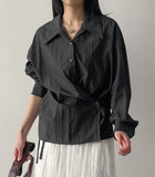 Crinkle Big Collar Wrap Blouse