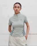 SHIRRING HALF ZIP-UP JERSEY TEE