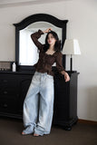 Loose fit studs fringe denim