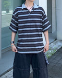 Boxy Stripe Collar Short Sleeve Tee