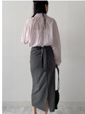 Striped Twist Wrap Long Skirt