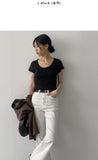 Rib Deep U-neck Short Sleeve T-Shirt