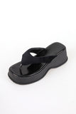 Glossy suede platform sole flip-flop mule