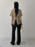[Skirt SET] Grid pin tuck boot cut slacks