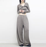 Showdy Unbalanced Rib Cardigan + Pants Set