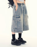 Radial wide denim bermuda pants