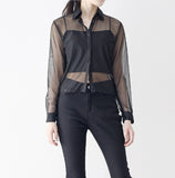 Rib crop see-through shirt