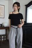 One shoulder studded short sleeve tee