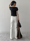 Rib Deep U-neck Short Sleeve T-Shirt