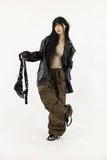Antique snap crack leather jacket