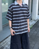 Boxy Stripe Collar Short Sleeve Tee
