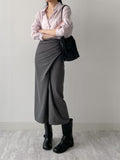 Striped Twist Wrap Long Skirt