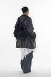 Arco button leather long jacket