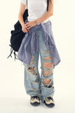 Happy destroyed wide denim pants