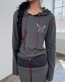GRAPHIC LEATHER STRING TERRY HOODIE