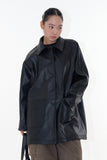 Arco button leather long jacket