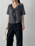Frill V-Neck See-Through Blouse