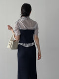 [Wrap set] Pleated H-line long skirt