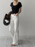 Rib Deep U-neck Short Sleeve T-Shirt