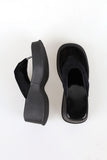 Glossy suede platform sole flip-flop mule