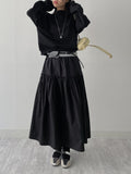 Ribbon shirring flare long skirt