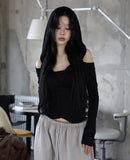 Brushed) Warm V-slit hoodie