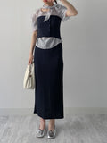[Wrap set] Pleated H-line long skirt