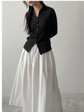 Block High Neck See-Through Blouse